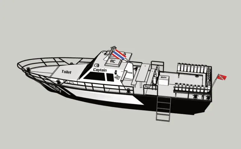 Draufsicht der Pirm Udom Sub mit großem Tauchdeck und optimiertem Layout.