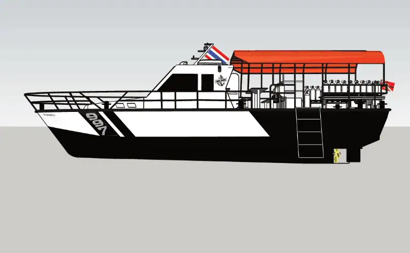 Die Pirm Udom Sub von der Seite – schlankes, stabiles Design für Tauchexpeditionen.