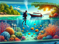 Diver preparing for a dive above Koh Chang’s coral reefs.