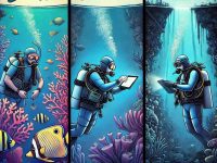 Visual comparison of PADI, SDI, and TDI diving training systems, showing recreational, modern, and technical diving styles.